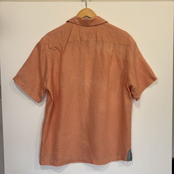 Paul Fredrick 100% Linen Camp Shirt Mens Size M Short Sleeve Button Down Peach - Picture 4 of 8